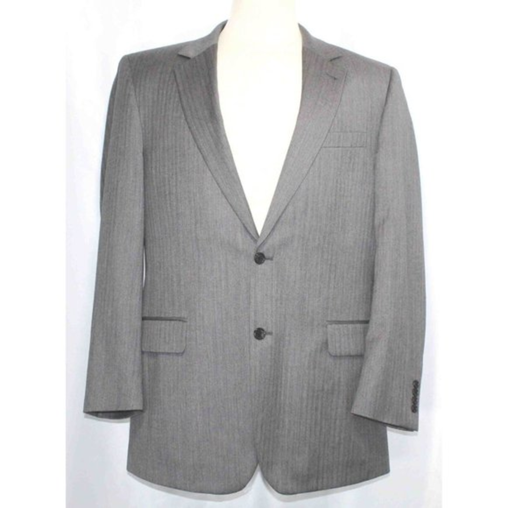 Jos A Bank Gray Wool Herringbone 2 Button Blazer Sport Coat Jacket Mens Size 43L